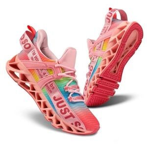 JUST SO SO Vibrant Pink and Rainbow Women's Sneakers 8.5 narrow